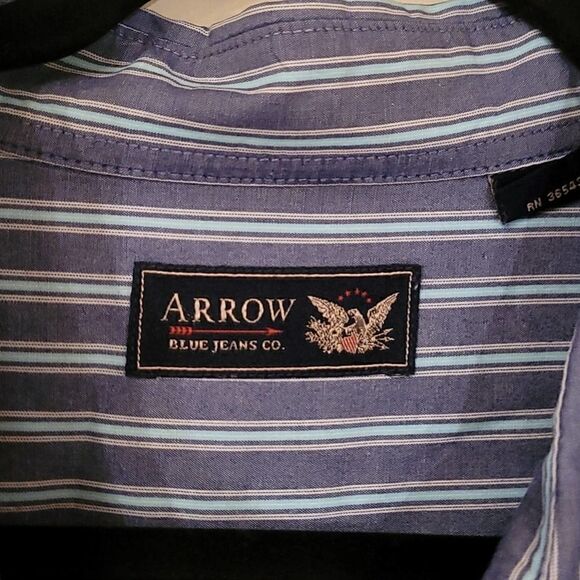 ARROW BLUE JEANS CO Men's Blue White Button Down Shirt Long-sleeved 2XL - Picture 2 of 10